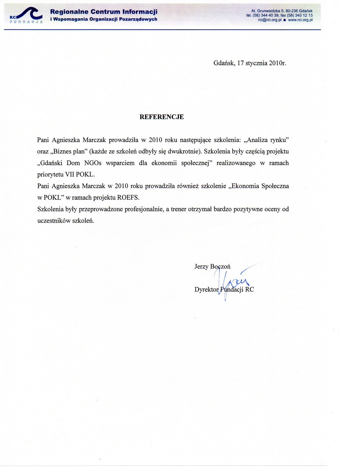 Referencje Fundacja RC Referencje Fundacja RC