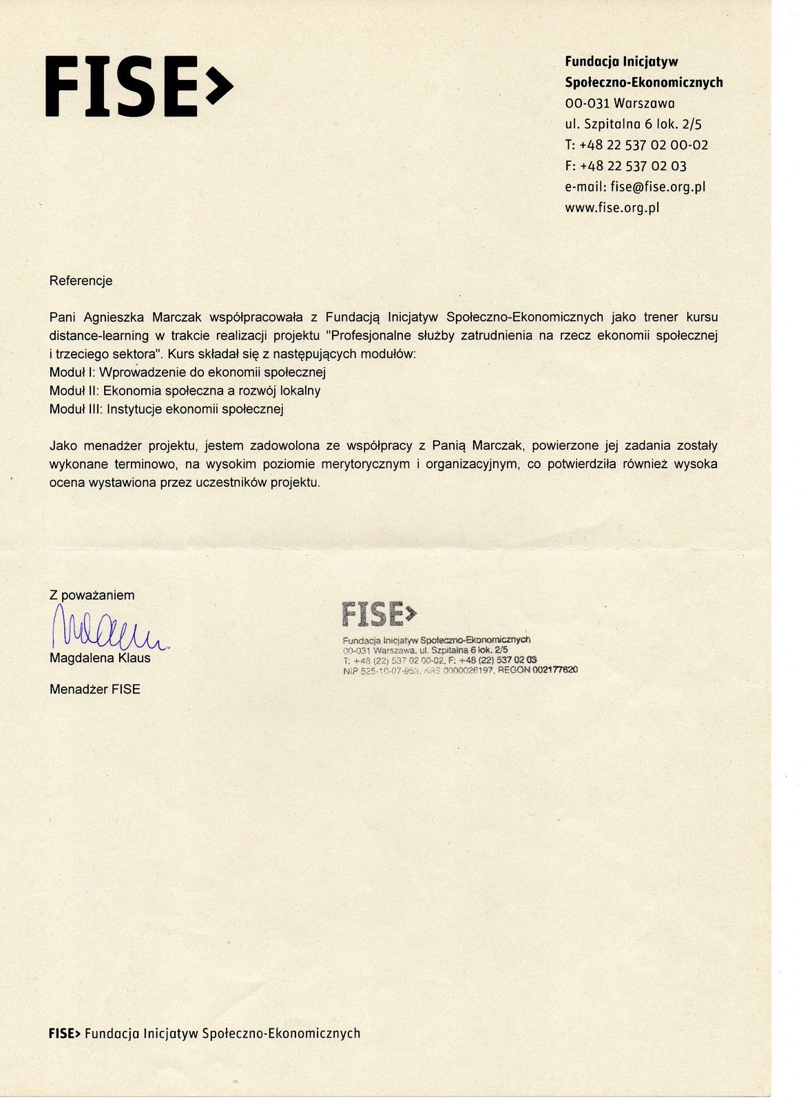 Referencje FISE Referencje FISE